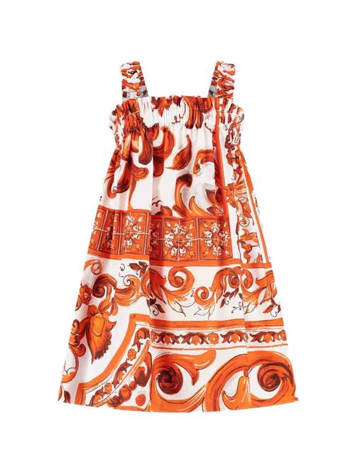 Abito bambina Dolce e Gabbana bianco senza maniche con stampa Mix Maiolica Dolce & Gabbana Kids | L54DN9G7P4RIO3TN